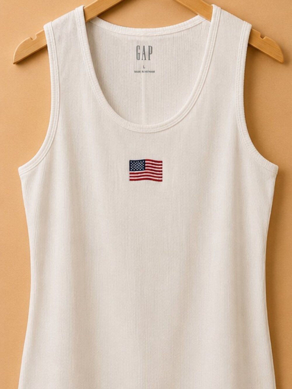 GAP White Ribbed American Flag Tank Top NWT Size L